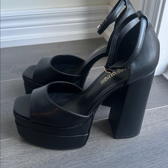 Dream Pairs Black Chunky Block Platform Heels Square Open Square Toe Size 8.5 - Picture 5 of 15
